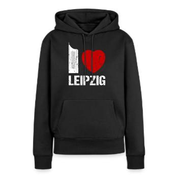 I love Leipzig Skyline Hochhaus Stadt Leipzig - Frauen Premium Bio Hoodie - Schwarz - Vorne - Julia (174cm)