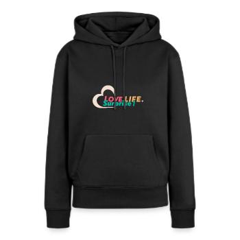 Amour-Vie-Surprise - Sweat à capuche Premium bio Femme - noir - Devant - Julia (174cm)