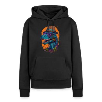 Dinosaurier mit Hut und Brille Lustig Modisch - Frauen Premium Bio Hoodie - Schwarz - Vorne - Julia (174cm)