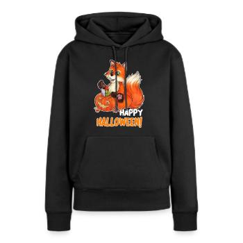 Happy Halloween - Fuchsbaby beim Kürbis Schnitzen - Frauen Premium Bio Hoodie - Schwarz - Vorne - Julia (174cm)