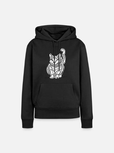 Einzeilige sitzende Katze - Frauen Premium Bio Hoodie - Schwarz