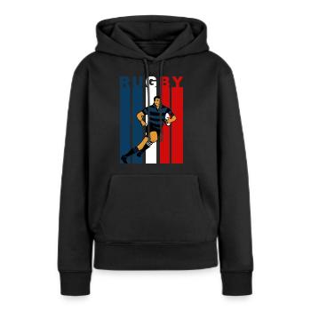 Rugbyspieler auf dreifarbigem Hintergrund - Frauen Premium Bio Hoodie - Schwarz - Vorne - Julia (174cm)
