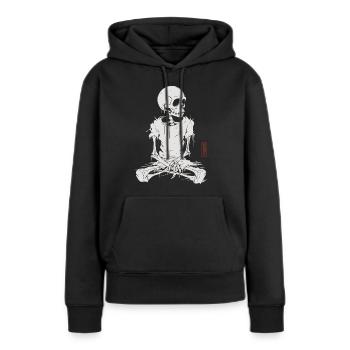 Crâne assis - Sweat à capuche Premium bio Femme - noir - Devant - Julia (174cm)