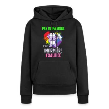 infirmière koalifiée - Sweat à capuche Premium bio Femme - noir - Devant - Julia (174cm)