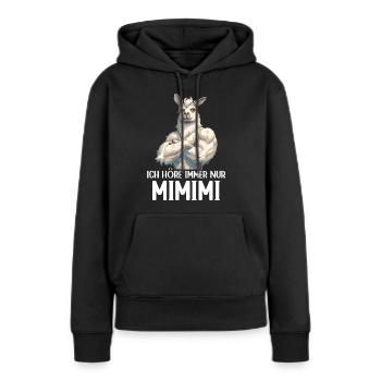 Alpaga Lama Andes Amérique du Sud J’écoute toujours Mimimi - Sweat à capuche Premium bio Femme - noir - Devant - Julia (174cm)