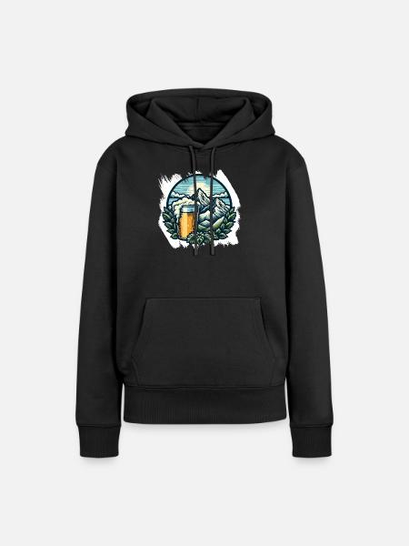 Bergsteigen und Bier Genuss - Frauen Premium Bio Hoodie - Schwarz