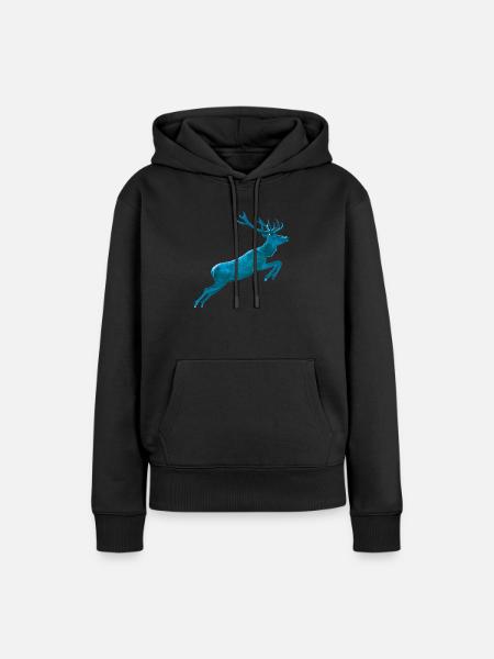 Hirsch Jumping blue - Frauen Premium Bio Hoodie - Schwarz