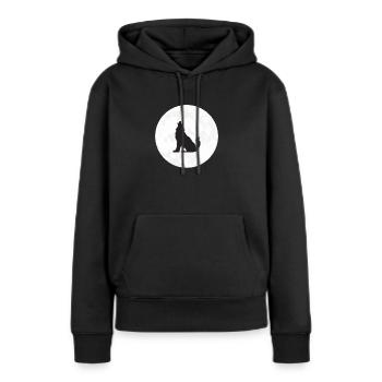 Loup lune loup lune pleine lune - Sweat à capuche Premium bio Femme - noir - Devant - Julia (174cm)