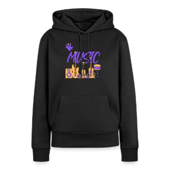 I love Music Purple - Sweat à capuche Premium bio Femme - noir - Devant - Julia (174cm)