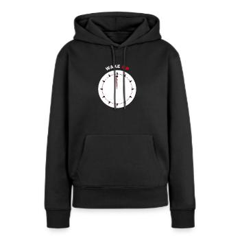 Wach auf - Frauen Premium Bio Hoodie - Schwarz - Vorne - Julia (174cm)