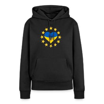 Le cœur de l’Ukraine avec les étoiles de l’UE - Sweat à capuche Premium bio Femme - noir - Devant - Julia (174cm)