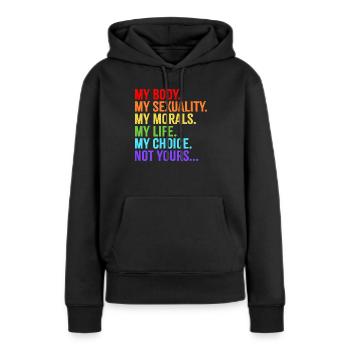 Mon corps Ma sexualité Ma morale Ma vie Mon choix - Sweat à capuche Premium bio Femme - noir - Devant - Julia (174cm)
