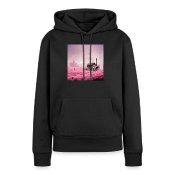 Pays des merveilles rose post-apocalyptique - Sweat à capuche Premium bio Femme - noir - Devant - Julia (174cm)