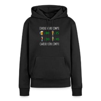 Chaque heure compte chaque bière compte - Sweat à capuche Premium bio Femme - noir - Devant - Julia (174cm)