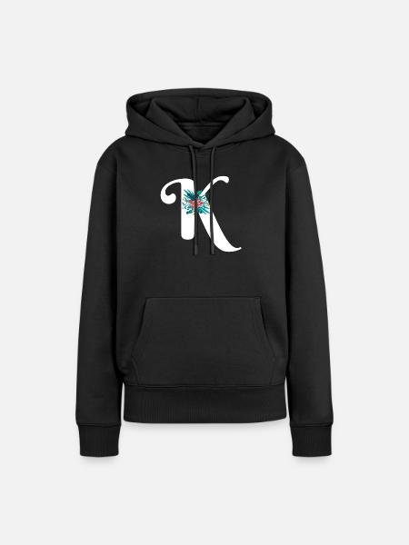 Buchstabe K geblümt - Frauen Premium Bio Hoodie - Schwarz
