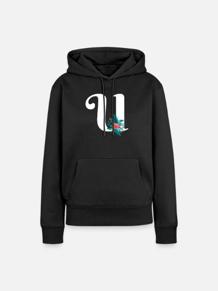 Buchstabe U geblümt - Frauen Premium Bio Hoodie - Schwarz