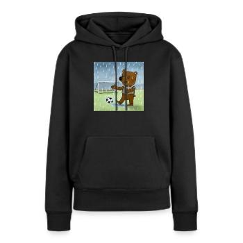 Der Bär spielt im Regen Fußball - Frauen Premium Bio Hoodie - Schwarz - Vorne - Julia (174cm)