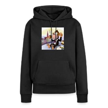 Un singe cool boit un latte macchiato au café - Sweat à capuche Premium bio Femme - noir - Devant - Julia (174cm)
