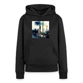 Paysage de Londres Big Ben Aquarell - Sweat à capuche Premium bio Femme - noir - Devant - Julia (174cm)
