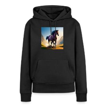 Cheval au galop dans le sable - Sweat à capuche Premium bio Femme - noir - Devant - Julia (174cm)