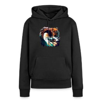 60er Classic Car Geschenk - Frauen Premium Bio Hoodie - Schwarz - Vorne - Julia (174cm)