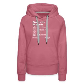 Born in March - Frauen Premium Bio Hoodie - Malve - Vorne - Isabella (175cm)
