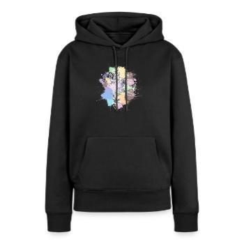 coiffe indienne blanc taches de couleurs pastel - Sweat à capuche Premium bio Femme - noir - Devant - Julia (174cm)