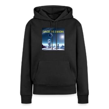 Explorez l’inconnu - Sweat à capuche Premium bio Femme - noir - Devant - Julia (174cm)