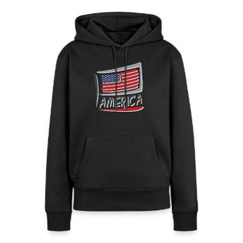 Drapeau de l’Amérique - Sweat à capuche Premium bio Femme - noir - Devant - Julia (174cm)