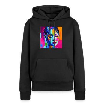 farbiges Gesicht - in Gedanken - Frauen Premium Bio Hoodie - Schwarz - Vorne - Julia (174cm)