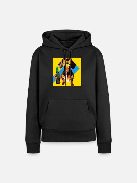 Beer Dachshund - Frauen Premium Bio Hoodie - Schwarz
