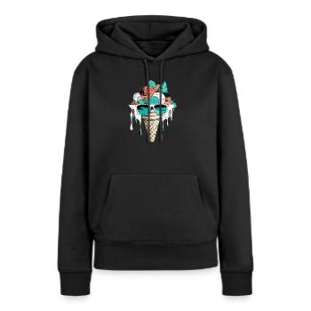 Glace fraise menthe vanille - Sweat à capuche Premium bio Femme - noir - Devant - Julia (174cm)