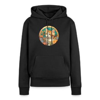 Chaton mignon dans un style naïf - Sweat à capuche Premium bio Femme - noir - Devant - Julia (174cm)
