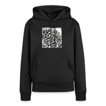 Abstraction échiquéenne n°2 - Sweat à capuche Premium bio Femme - noir - Devant - Julia (174cm)