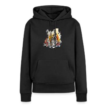 Composition échiquéenne n°2 - Sweat à capuche Premium bio Femme - noir - Devant - Julia (174cm)