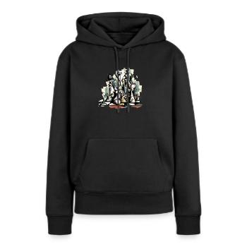 Composition échiquéenne n°5 - Sweat à capuche Premium bio Femme - noir - Devant - Julia (174cm)