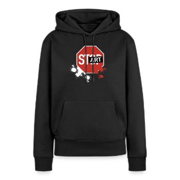 Stop devient start - Sweat à capuche Premium bio Femme - noir - Devant - Julia (174cm)