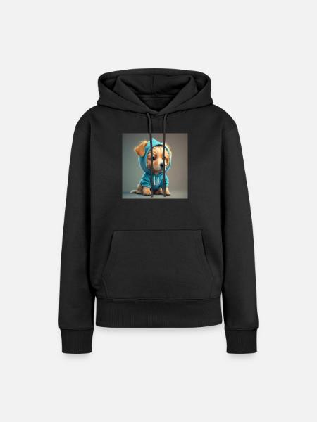 Hund mit blauer Kapuze - Frauen Premium Bio Hoodie - Schwarz