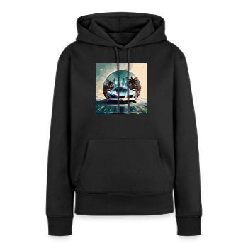 Miami Portal Escape (Miami Collection) - Frauen Premium Bio Hoodie - Schwarz - Vorne - Julia (174cm)