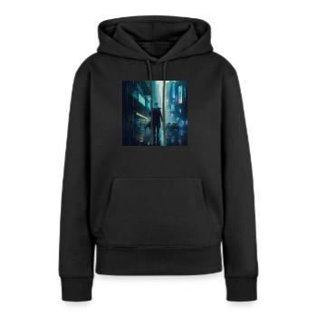 Pluie cyberpunk - Sweat à capuche Premium bio Femme - noir - Devant - Julia (174cm)