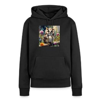 Süße Eule mit Blumen - Frauen Premium Bio Hoodie - Schwarz - Vorne - Julia (174cm)