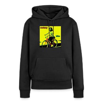 Woman riding bicycle - black and yellow background - Women’s Premium Organic Hoodie - black - Front - Julia (174cm)