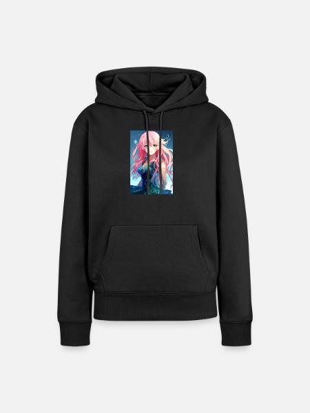 Anime manga dziewczyna z różowymi włosami - Dame Premium hoodie, økologisk bomuld - sort
