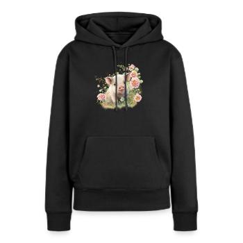 COCHON - Sweat à capuche Premium bio Femme - noir - Devant - Julia (174cm)