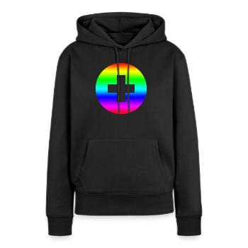 Runder Regenbogen plus Kreuz - Frauen Premium Bio Hoodie - Schwarz - Vorne - Julia (174cm)