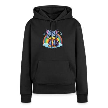 Lebendiges Regenbogenkätzchen-Kunstwerk - Frauen Premium Bio Hoodie - Schwarz - Vorne - Julia (174cm)