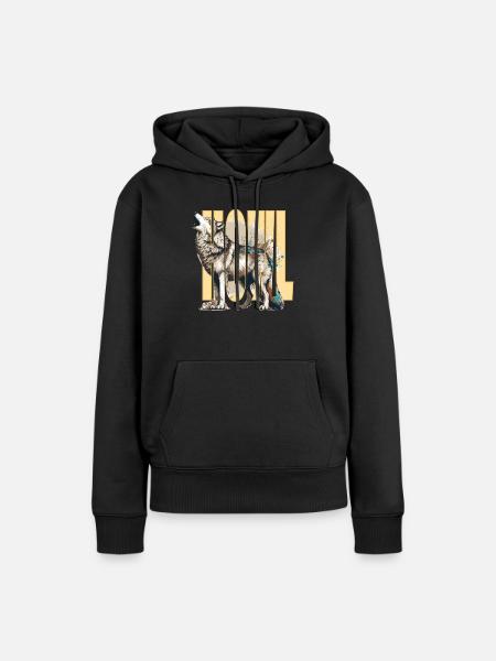 Heulender Wolf - Frauen Premium Bio Hoodie - Schwarz