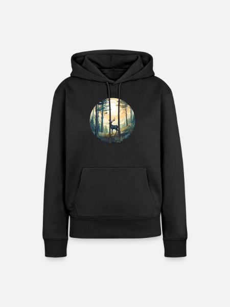 Einsame Rehe - Frauen Premium Bio Hoodie - Schwarz