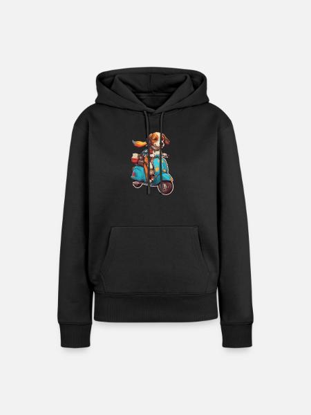 Hund auf einem Roller - Frauen Premium Bio Hoodie - Schwarz