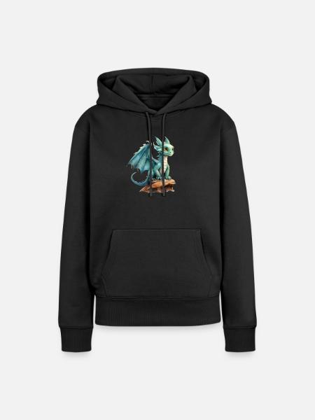 Wasserfarben Drache - Frauen Premium Bio Hoodie - Schwarz